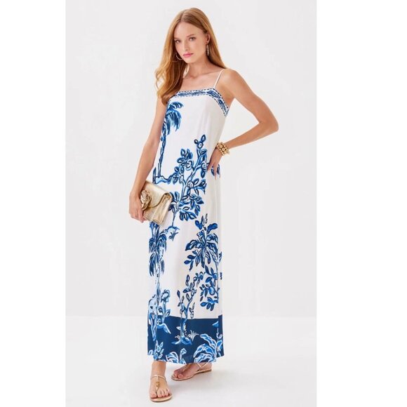 Lilly Pulitzer Jesslyn Silk Maxi Slip Dress Resort White Oversized Tall Tales 2 - Picture 3 of 14